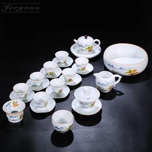 景德镇手绘陶瓷功夫茶具套装青花整套盖碗家用办公茶具