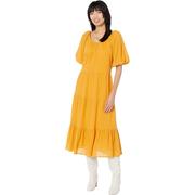 欧美mangobiel-h连衣裙，女式橘黄色短袖，时尚长裙
