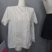 !韩国东大门2023女装米，白色v领蕾丝，边直筒短袖衬衫上衣