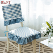欧式田园蓝色格子餐桌椅垫椅背套套装加厚椅子，超软坐垫靠背套透气