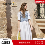 tanni24度假两件套蓝色花朵钩针泡泡袖背心连衣裙TN11DR059A