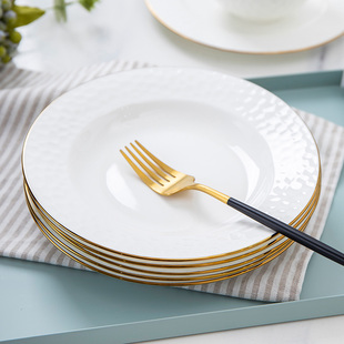 金边骨瓷菜盘景德镇餐具套装家用欧式8英寸深盘子创意陶瓷汤盘