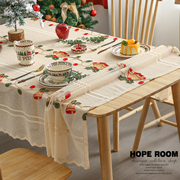 美式圣诞节桌布铃铛刺绣蕾丝，客厅厨房长方形，防滑装饰盖布餐桌垫