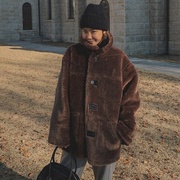 直邮韩国东大门2023年冬季女装正反两穿毛绒皮衣大衣外套