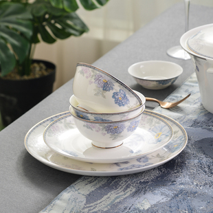 碗盘自由组合轻奢新中式高档骨瓷餐具碗碟套装家用中国风饭碗单个