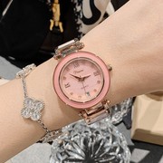 蒂米妮女日历士手表，潮流陶瓷表带时尚圆形，石英白色面国产腕表