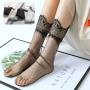 袜子女夏季薄款透明堆堆袜子复古网纱少女袜日系蕾丝短袜