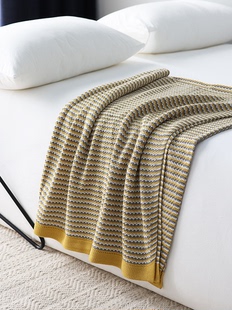 黄色单人休闲午睡沙发盖毯毛线针织装饰毯北欧简约风毛毯