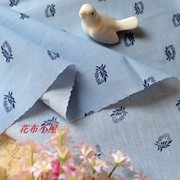 纯棉布料(簿棉)蓝色树叶棉布服装衬衫裙子，diy面料8元半米