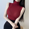 发韩国qy225性感女人，酒红色高领，薄薄微透无袖t恤