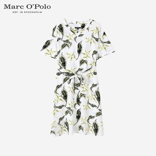 Marc O'Polo/MOP清新印花V领中长款收腰显瘦连衣裙女气质裙子