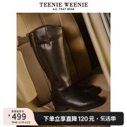 TeenieWeenie小熊中长筒靴黑色皮鞋骑士靴春季女款