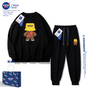 NASA联名小熊卫衣卫裤套装男女2023炸街高级感情侣春秋款外套