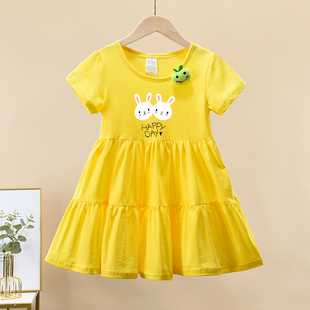 女童短袖连衣裙洋气夏装1-3岁女宝宝印花公主裙，婴儿夏天蛋糕裙子