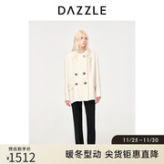 DAZZLE地素奥莱2023春季白色直筒廓形粗花呢毛呢大衣外套