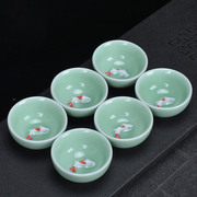 6只冰晶蜂巢玲珑陶瓷，茶具整套镂空青花，金线功夫茶碗盖碗茶杯