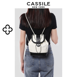 cassile卡思乐链条双肩包女2024小众设计感油蜡皮背包卡丁包