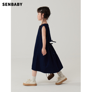 senbaby童装女童背心裙2024夏装韩版儿童裙中大童洋气牛仔连衣裙