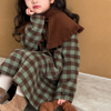 女童呢大衣2023韩版儿童冬季格子，中长款加绒大童洋气呢子外套