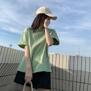 纯色T恤2022女夏绿色体恤上衣学生宽松棉质基础薄款短袖打底