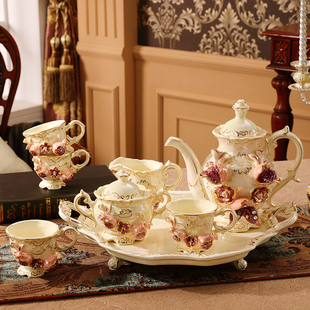 高档陶瓷咖啡具咖啡杯欧式奢华英式下午茶茶具套装，家用整套带托盘