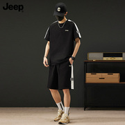 jeep吉普短袖短裤运动套装，男2024夏季潮流，休闲冰感速干两件套