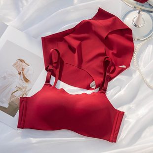 红色内衣裤本命年抹胸式少女，小胸显大平胸专用2021文胸罩套装