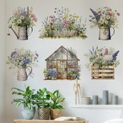 可移除墙贴纸小清新盆栽，植物花朵客厅，卧室浪漫防水自粘墙壁纸布置