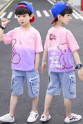 男童短袖牛仔裤套装兄弟装双胞胎五六七八十岁小男孩夏季衣服潮流