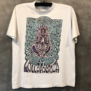 lollapalooza音乐节vintage复古男女嘻哈，短袖欧美高街质感，潮牌t恤