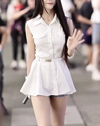 白色衬衫法式超仙无袖连衣裙女夏季收腰显瘦小个子a字短裙子