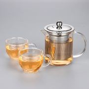 耐热玻璃茶壶350毫升不锈钢内胆，过滤花草茶壶，套装品茗小茶壶茶具