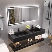 北欧岩板一体双盆轻奢浴室柜组合卫生间现代简约洗漱洗脸手台盆柜