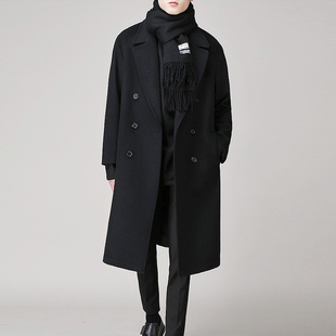 冬季韩版男士落肩毛呢大衣，中长款青年双面，羊绒风衣男加厚呢子外套