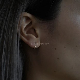 气质S925纯银个性小耳钉女镀14K白金色耳圈INS百搭简约防过敏