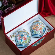 芳华珐琅彩陶瓷茶叶罐礼盒包装宫廷风密封罐陶瓷茶叶罐木盒烤漆盒