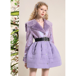 羊羔毛外套(毛外套)女式冬装2024气质，拼接设计感小众加厚棉衣棉服