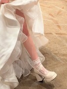 高跟鞋女婚鞋法式一字带玛丽珍鞋防水台粗跟单鞋米白色气质伴