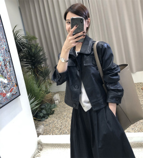 2024春季韩版黑色短款PU皮衣西装外套女高级感炸街机车夹克上衣