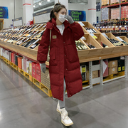 红色羽绒棉衣棉服女冬季2023今年流行中长款加厚棉袄外套