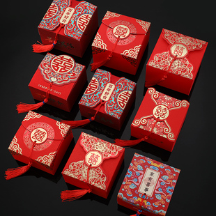 烫金结婚喜糖盒子创意中式小回礼盒婚庆中国风婚礼纸盒红色糖果盒