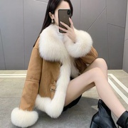 2023年冬季整皮狐狸毛皮草(毛，皮草)外套，女年轻小个子短款时尚毛毛大衣