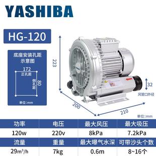 高压漩涡风机120W旋涡式气泵220V鱼塘增氧机0.12kw工业除尘吹风机