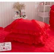 韩版蕾丝花边公主风时尚双拼荷叶边纯色枕套一对装枕头套