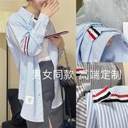潮tb衬衫女男款红白蓝条纹织带彩条牛津纺纯棉英伦风长袖衬衫大码