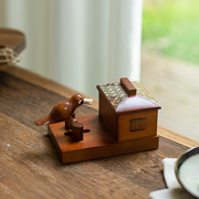 高档日本箱根寄木细工创意牙签盒实木可爱小鸟趣味牙签收纳盒礼物