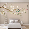 新中式壁画手绘玉兰花鸟壁纸客厅电视背景墙，卧室沙发无纺布墙纸