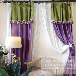 法式复古轻奢绒布，紫色窗帘美式客厅卧室，飘窗窗帘遮光2022
