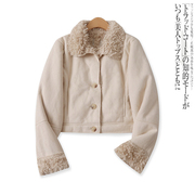 麂皮绒外套冬外贸女装时尚皮毛一体显瘦羊羔毛长袖夹克15988