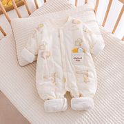 婴儿连体衣秋冬季夹棉加厚棉衣服宝宝，哈衣连体服6-12个月棉服